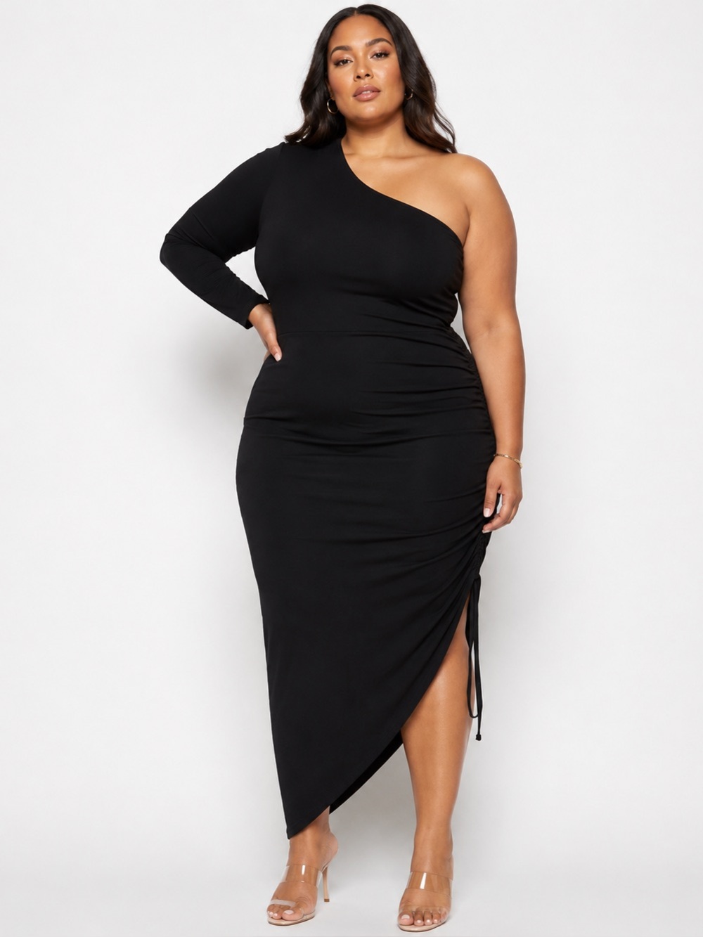 NWT LNA Milou One Shoulder Knit Dress Black Midi Size 2X